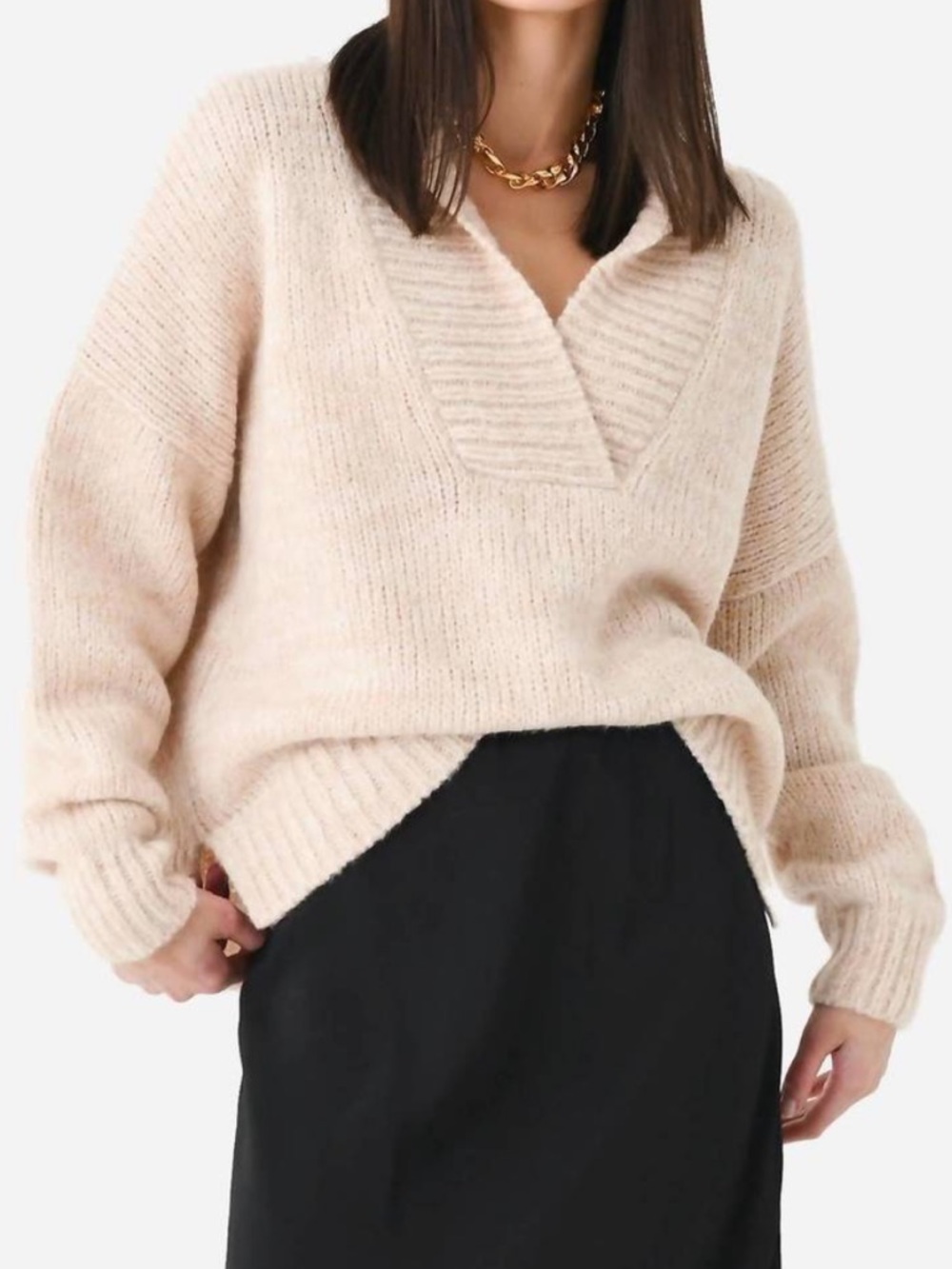 Xirena Keyes Knit Pullover Shawl Collar Sweater Cream